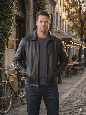 Danier Black Leather Classic Collection Bomber Jacket -  Men's Medium
